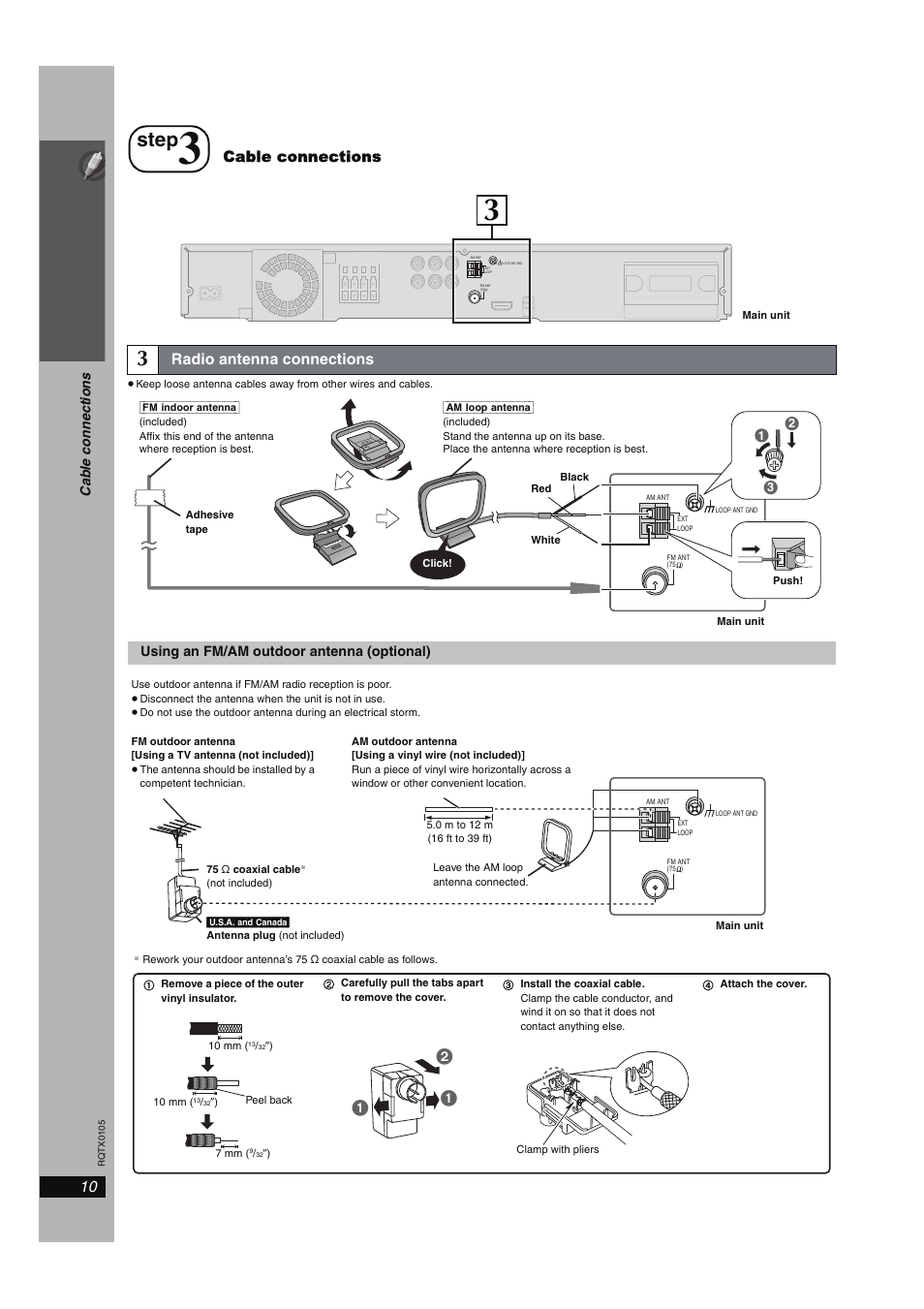 Step, Simple se tu p, Radio antenna connections | Cable connections | Panasonic SC-PT960 User Manual | Page 10 / 44