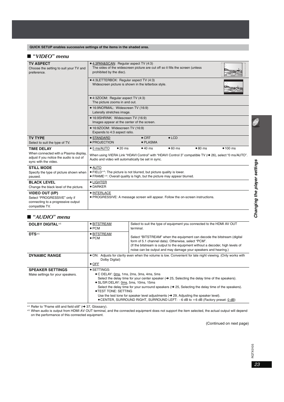 Video” menu to, 23, “video” menu), Video ” menu ∫ “ audio ” menu | Panasonic SC-PT960 User Manual | Page 23 / 44