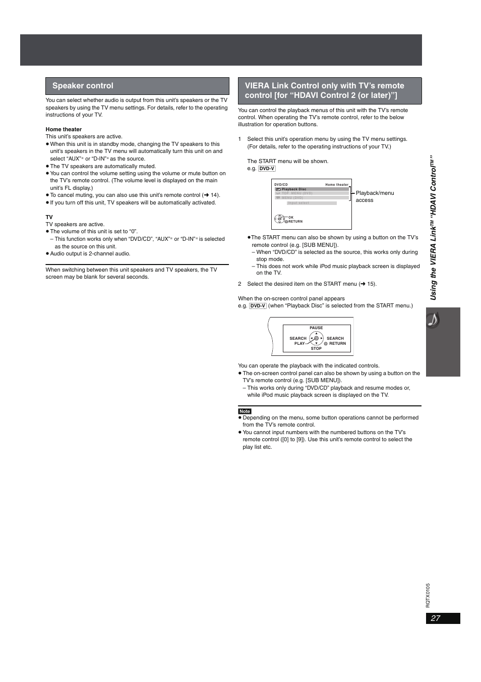 Speaker control | Panasonic SC-PT960 User Manual | Page 27 / 44