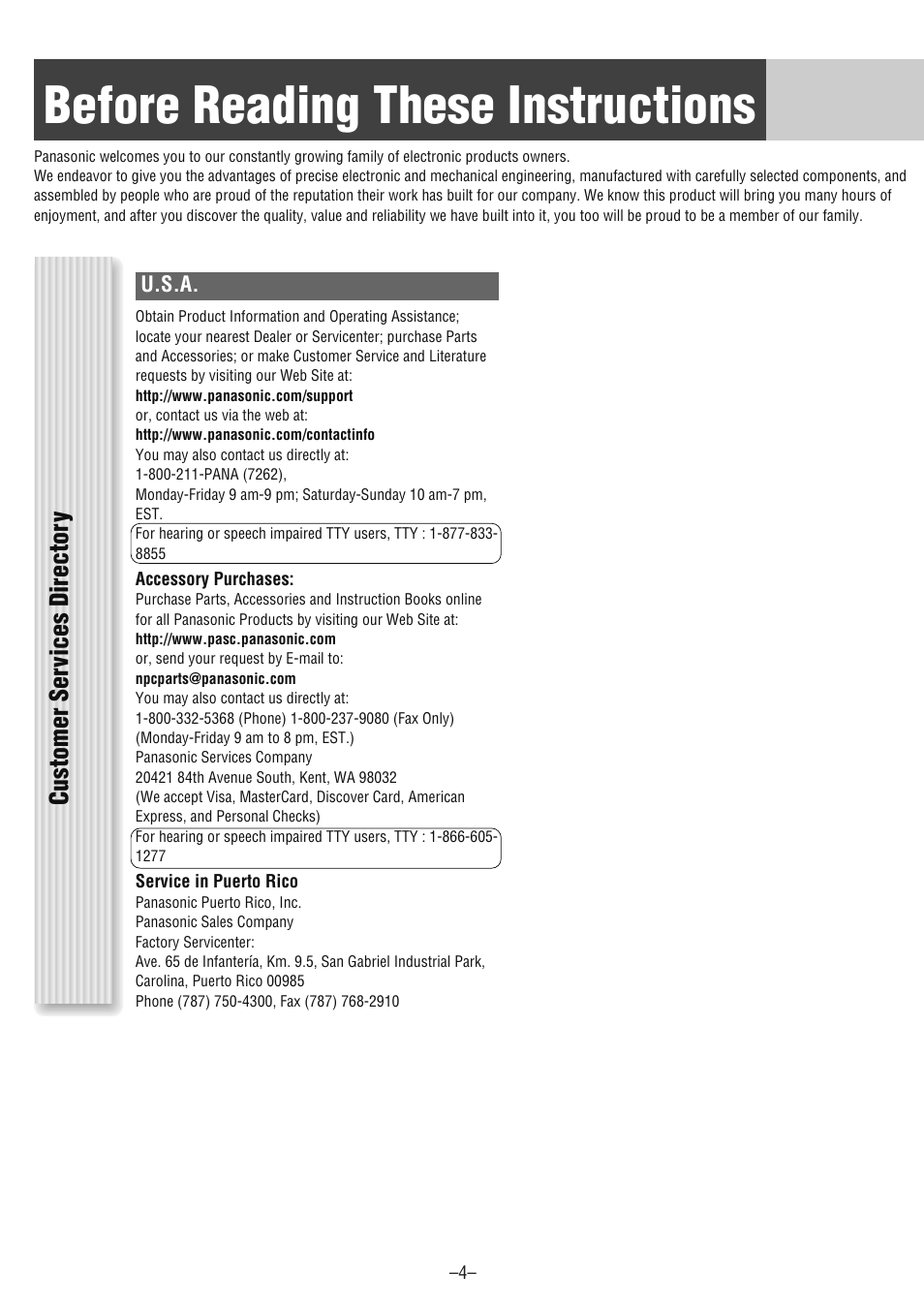 Before reading these instructions | Panasonic CQ-CM130U User Manual | Page 4 / 20