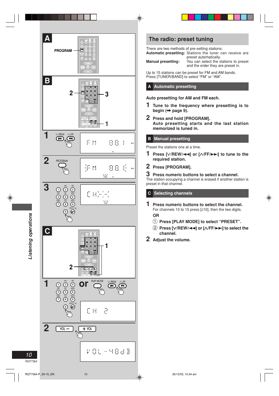 The radio: present tuning, The radio: preset tuning | Panasonic SC-PM19 User Manual | Page 10 / 28