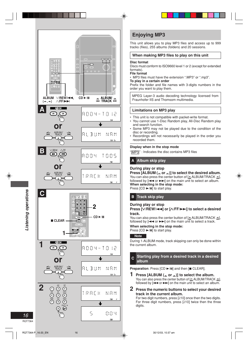 Enjoying mp3 | Panasonic SC-PM19 User Manual | Page 16 / 28
