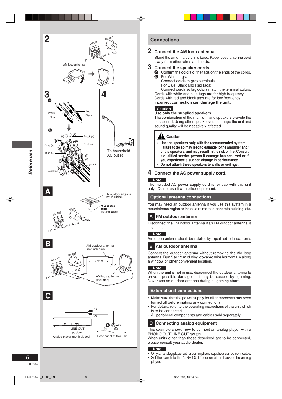 Before use connections | Panasonic SC-PM19 User Manual | Page 6 / 28
