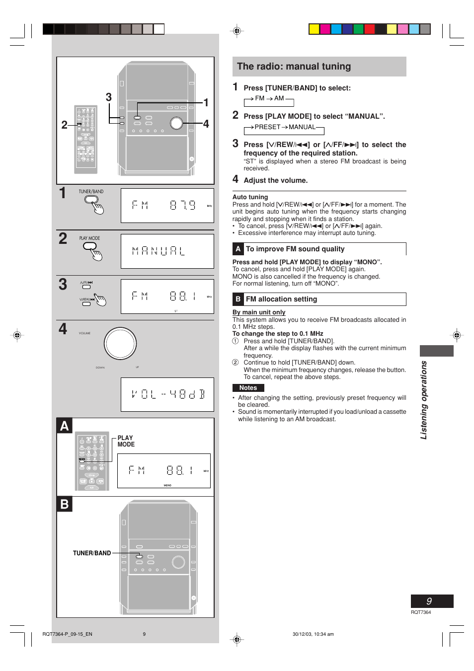 Listening operations, The radio: manual tuning | Panasonic SC-PM19 User Manual | Page 9 / 28