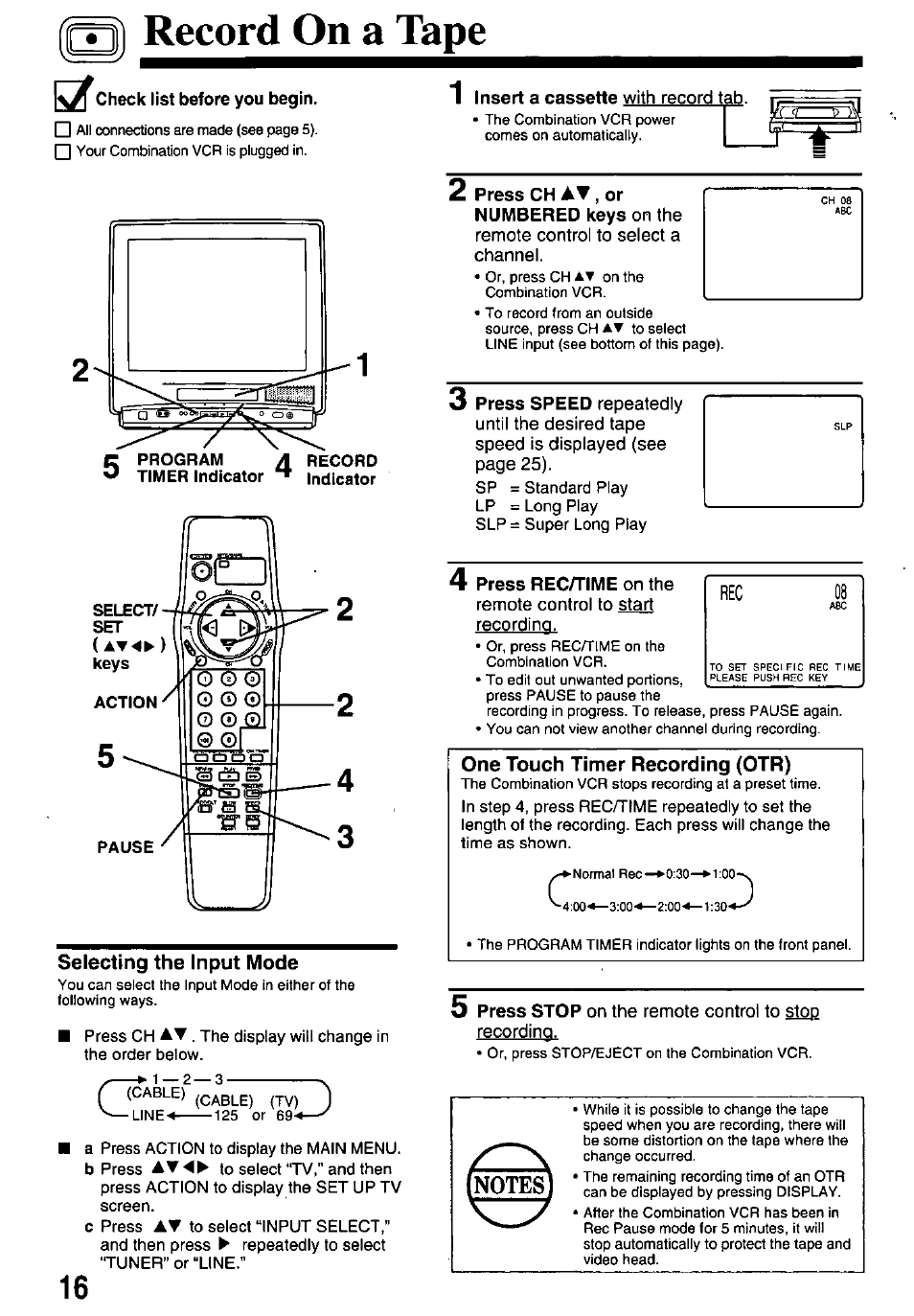 Record on a tape | Panasonic PVQ-M2508 User Manual | Page 16 / 32