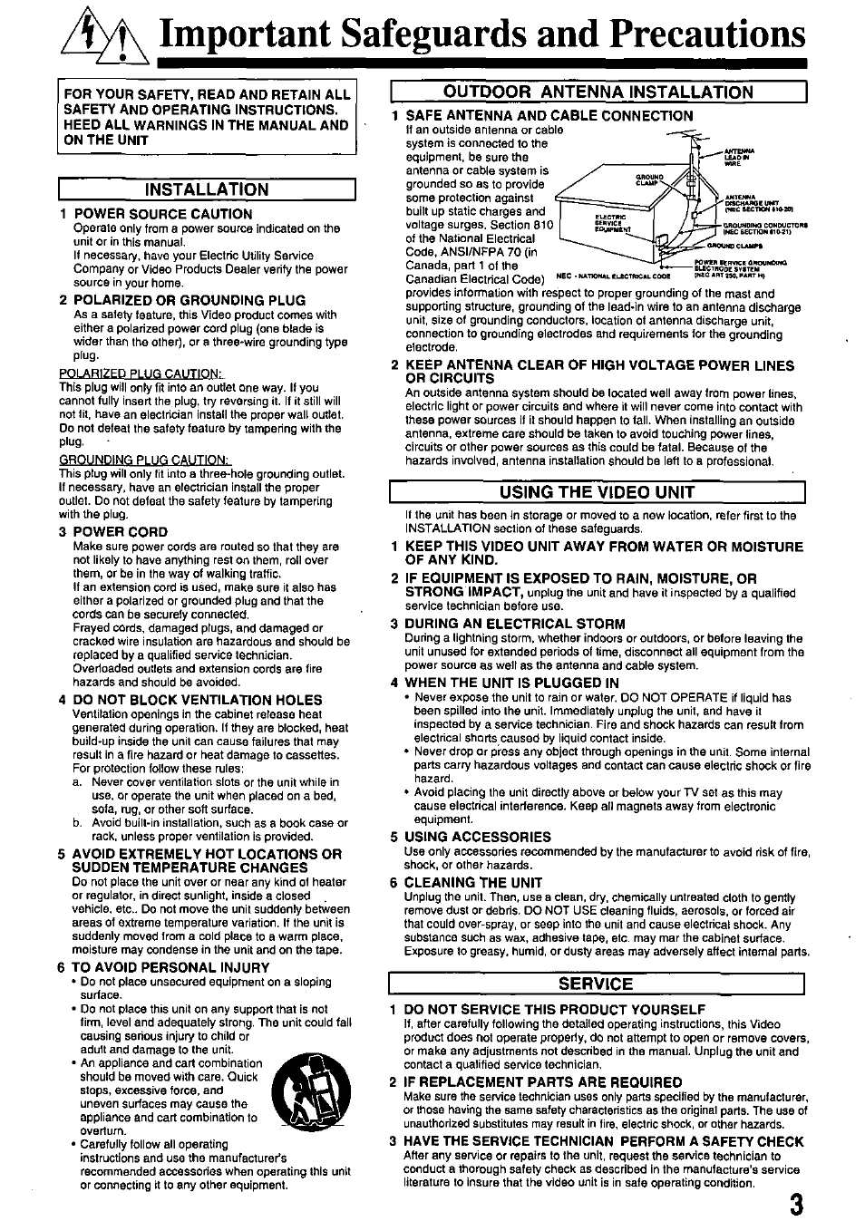 Important safeguards and precautions | Panasonic PVQ-M2508 User Manual | Page 3 / 32