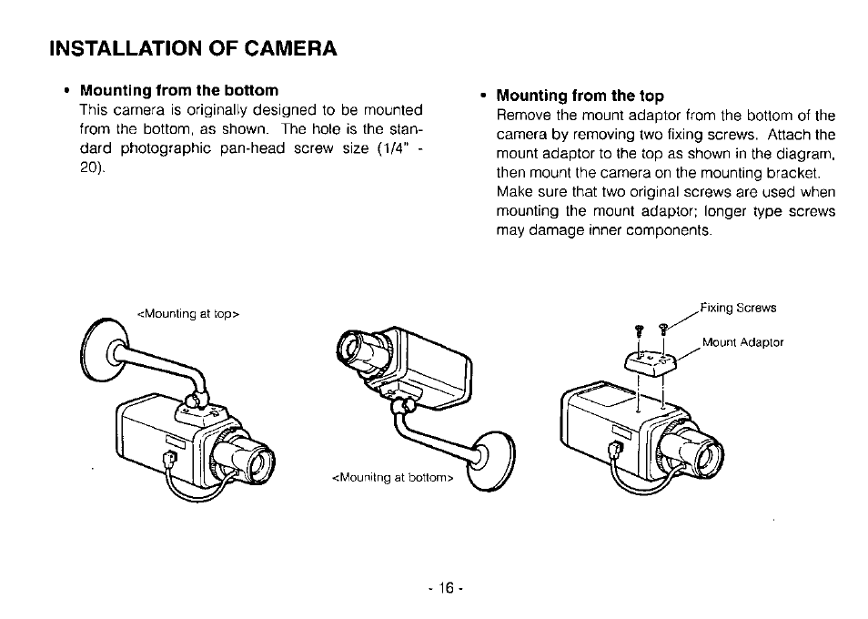 Installation of camera | Panasonic WV-CP214 User Manual | Page 18 / 22