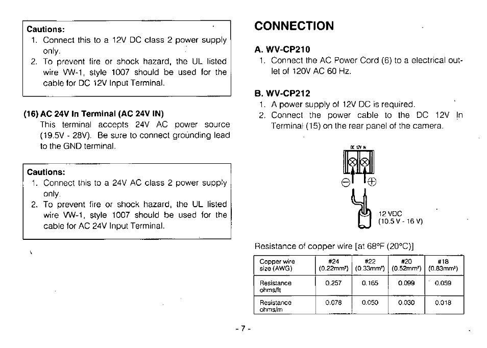 Connection | Panasonic WV-CP214 User Manual | Page 9 / 22