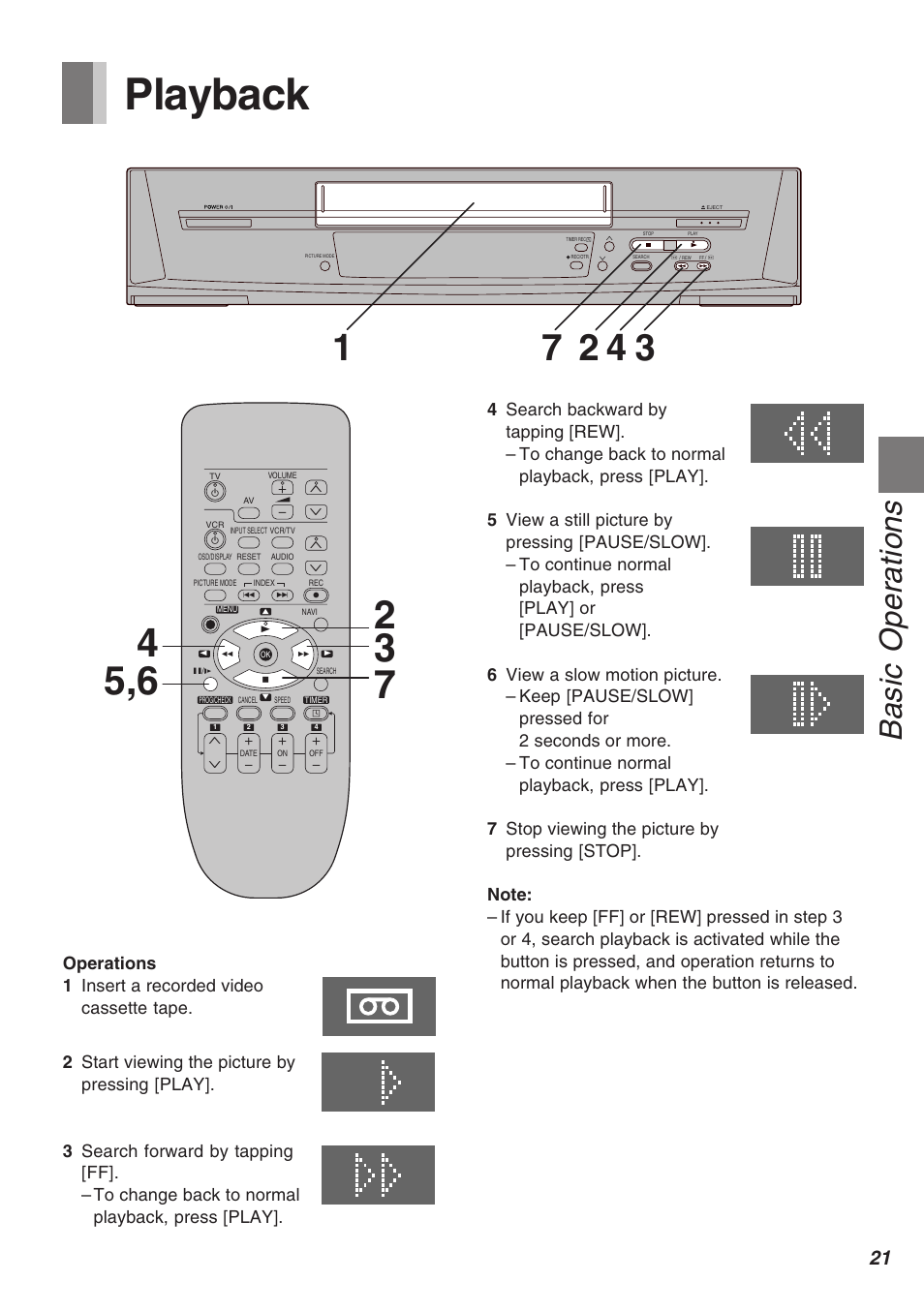 Basic operations, Playback | Panasonic AG-1340P User Manual | Page 21 / 42