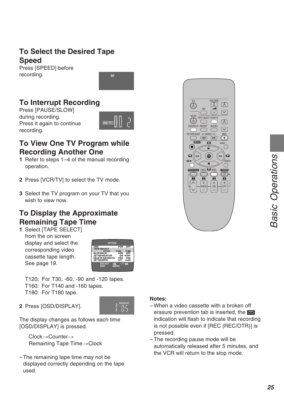 Basic operations, Press [speed] before recording | Panasonic AG-1340P User Manual | Page 25 / 42