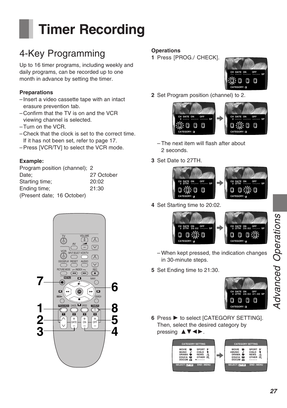 Advanced operations, Timer recording, Key programming | Xw x | Panasonic AG-1340P User Manual | Page 27 / 42
