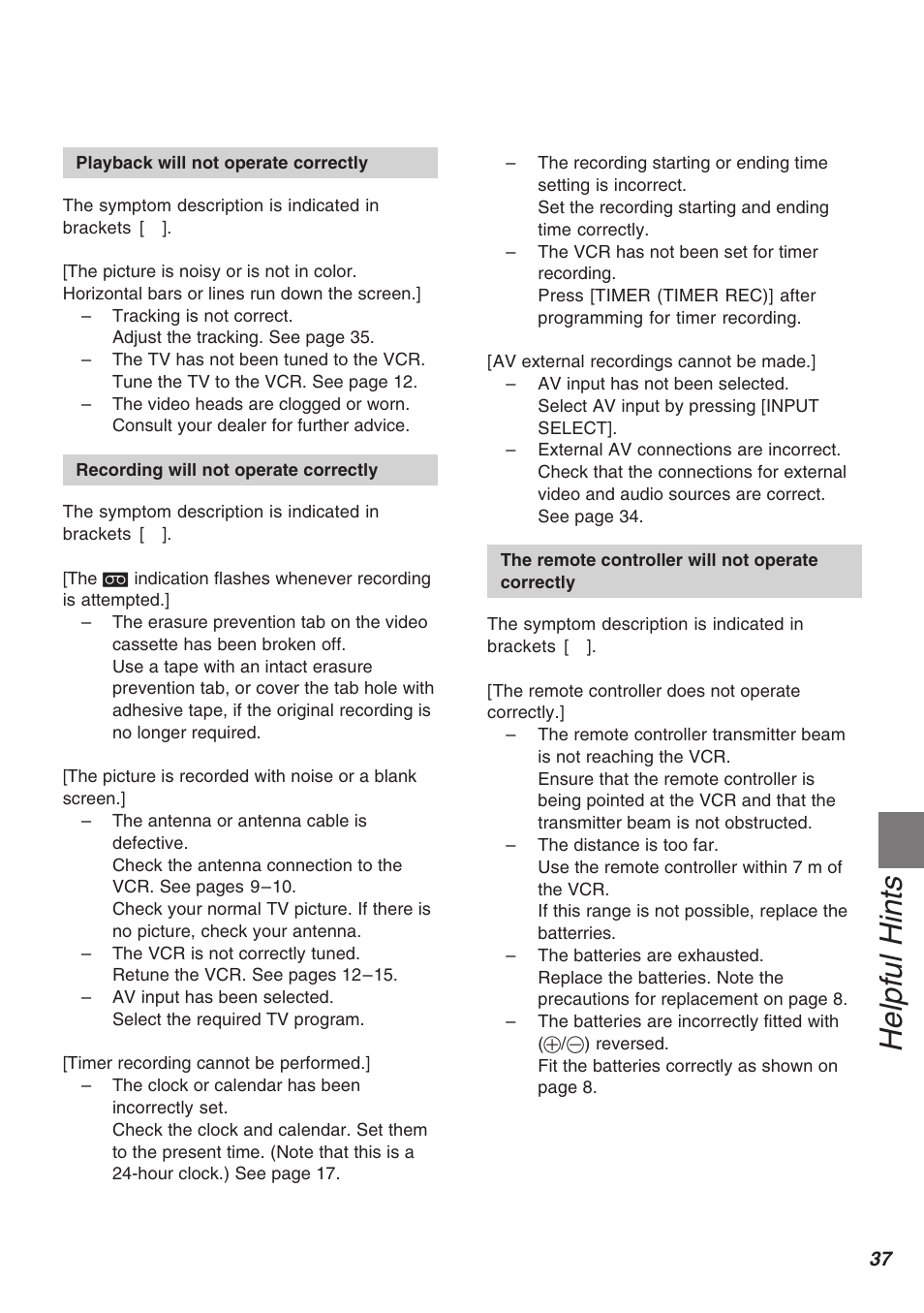 Helpful hints | Panasonic AG-1340P User Manual | Page 37 / 42