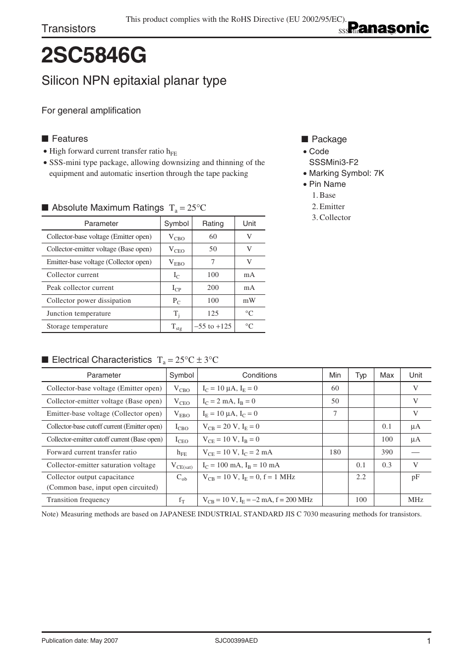 Panasonic 2SC5846G User Manual | 4 pages