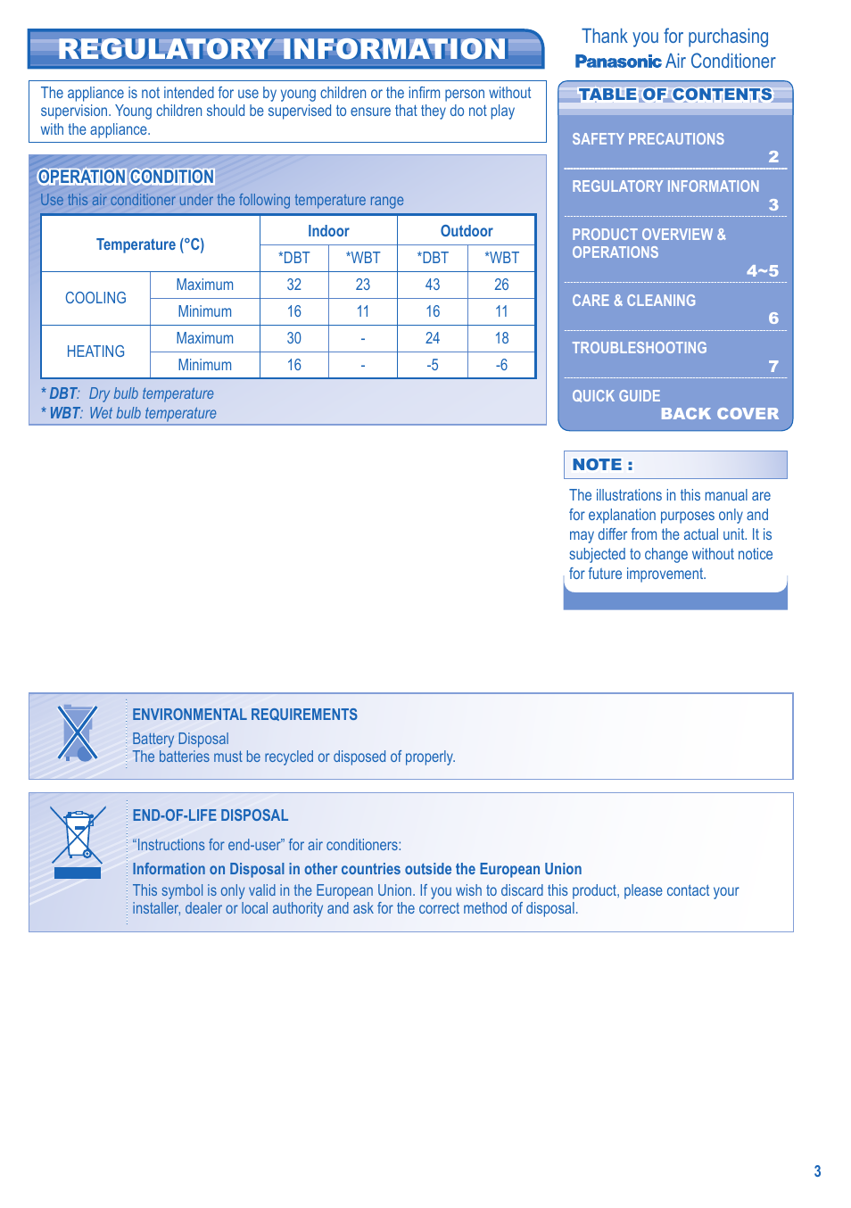 Regulatory information regulatory information | Panasonic CU-E15GKR User Manual | Page 3 / 8