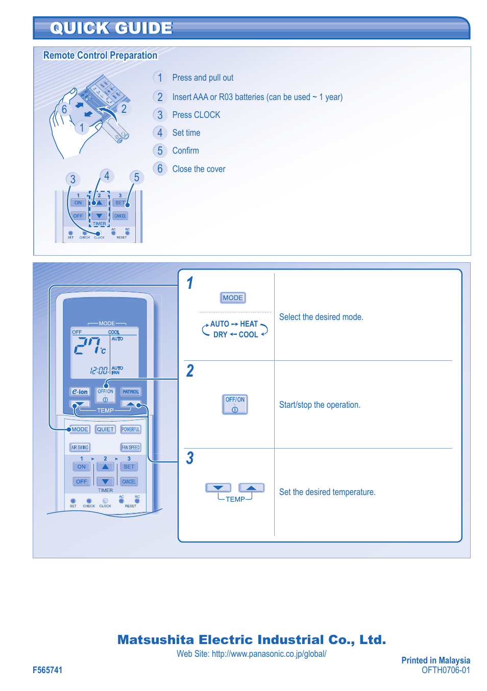 Quick guide quick guide | Panasonic CU-E15GKR User Manual | Page 8 / 8