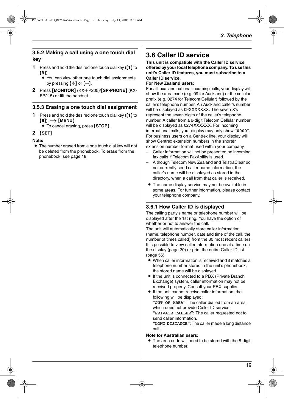 Caller id, 6 caller id service, Caller id service | 6 caller id service | Panasonic KX-FP205AL User Manual | Page 19 / 60