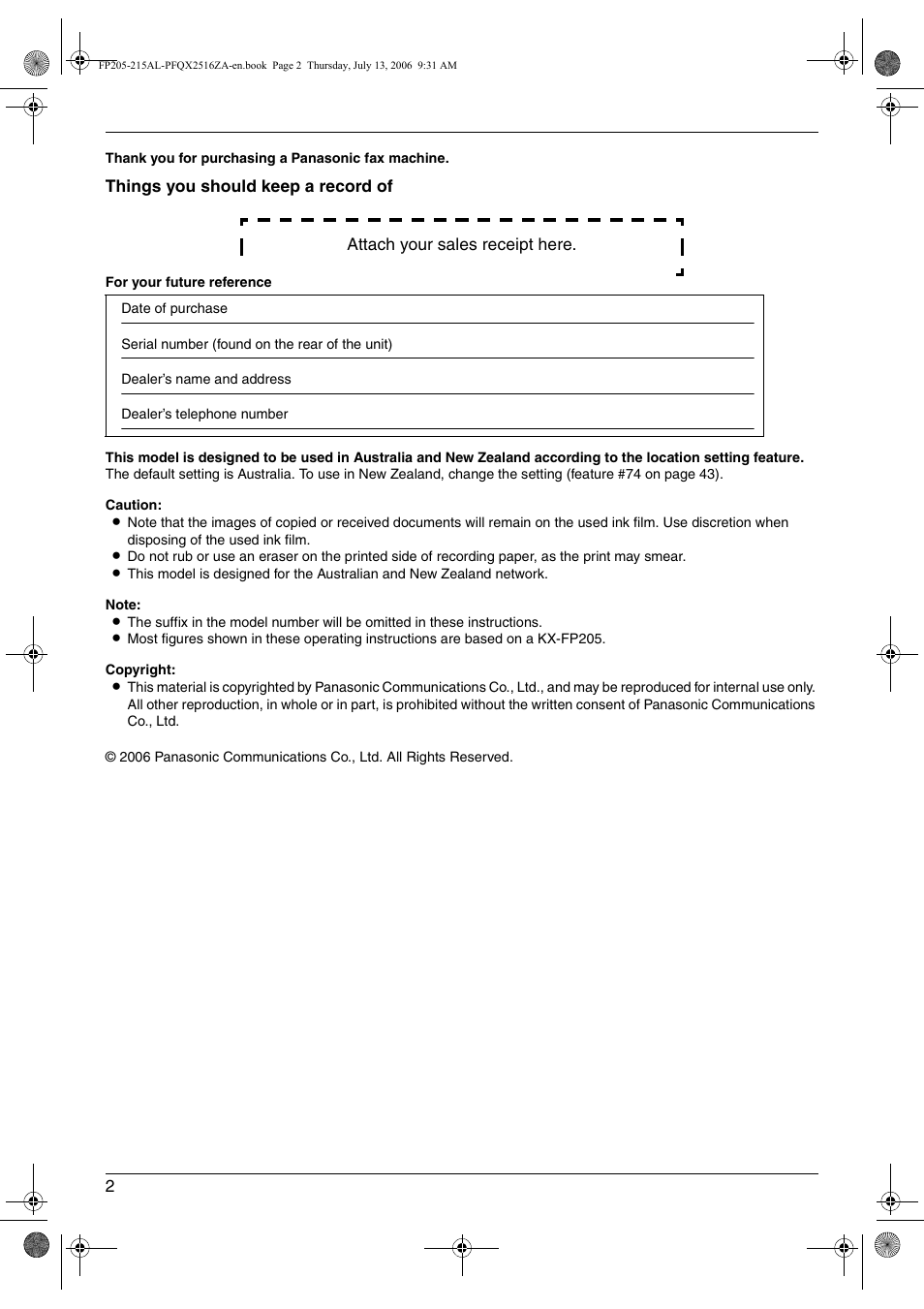 Panasonic KX-FP205AL User Manual | Page 2 / 60