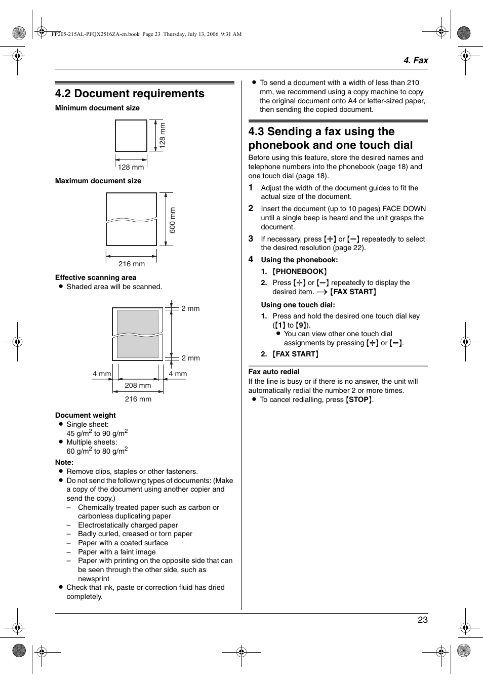 2 document requirements, Document requirements, 2 document requirements | Panasonic KX-FP205AL User Manual | Page 23 / 60