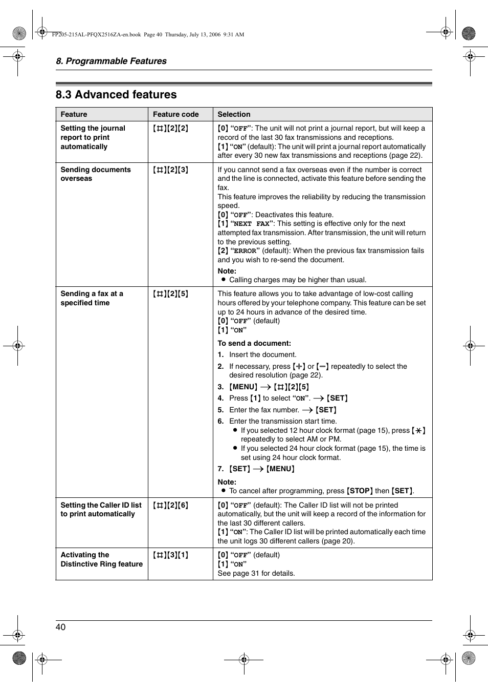 3 advanced features, Advanced features, 3 advanced features | Panasonic KX-FP205AL User Manual | Page 40 / 60