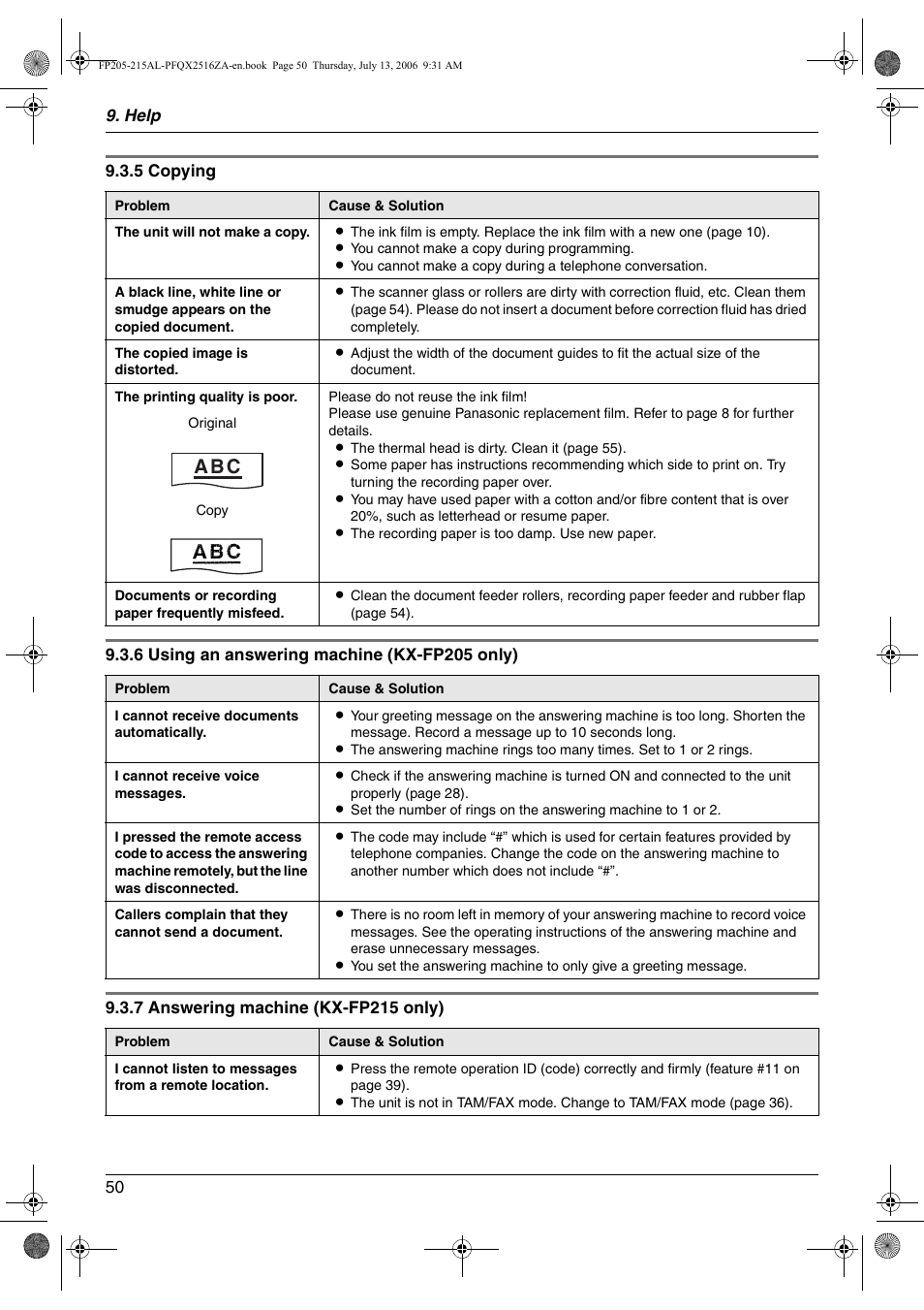 A b c | Panasonic KX-FP205AL User Manual | Page 50 / 60