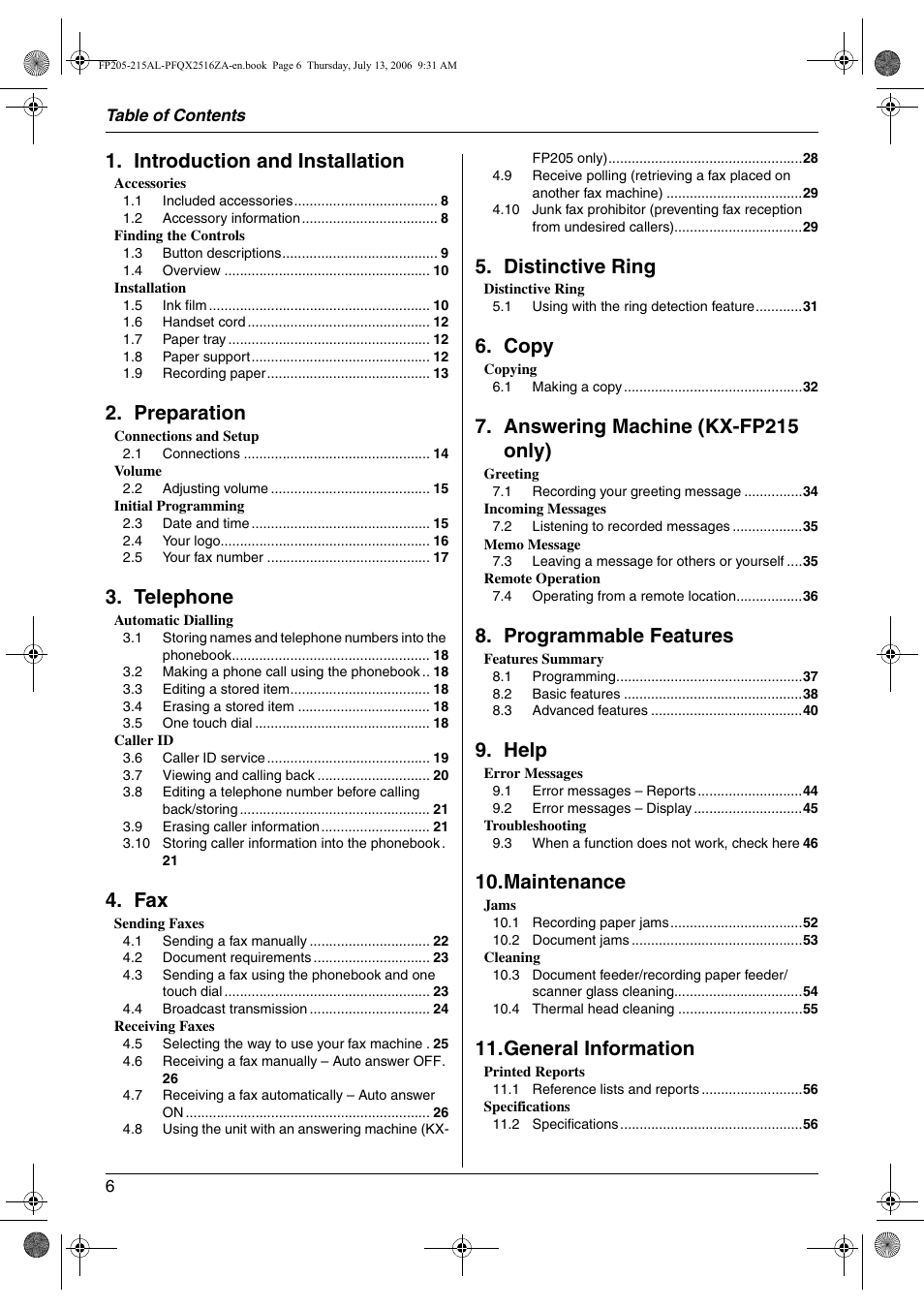 Panasonic KX-FP205AL User Manual | Page 6 / 60