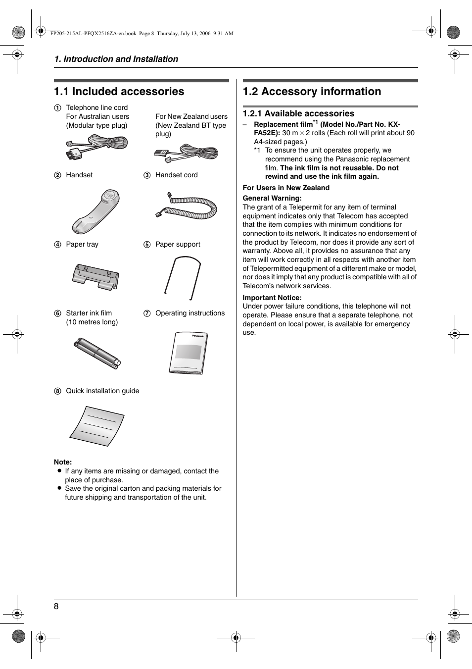Panasonic KX-FP205AL User Manual | Page 8 / 60