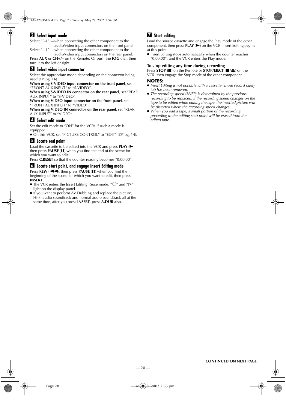 Panasonic AG-3200P User Manual | Page 20 / 24