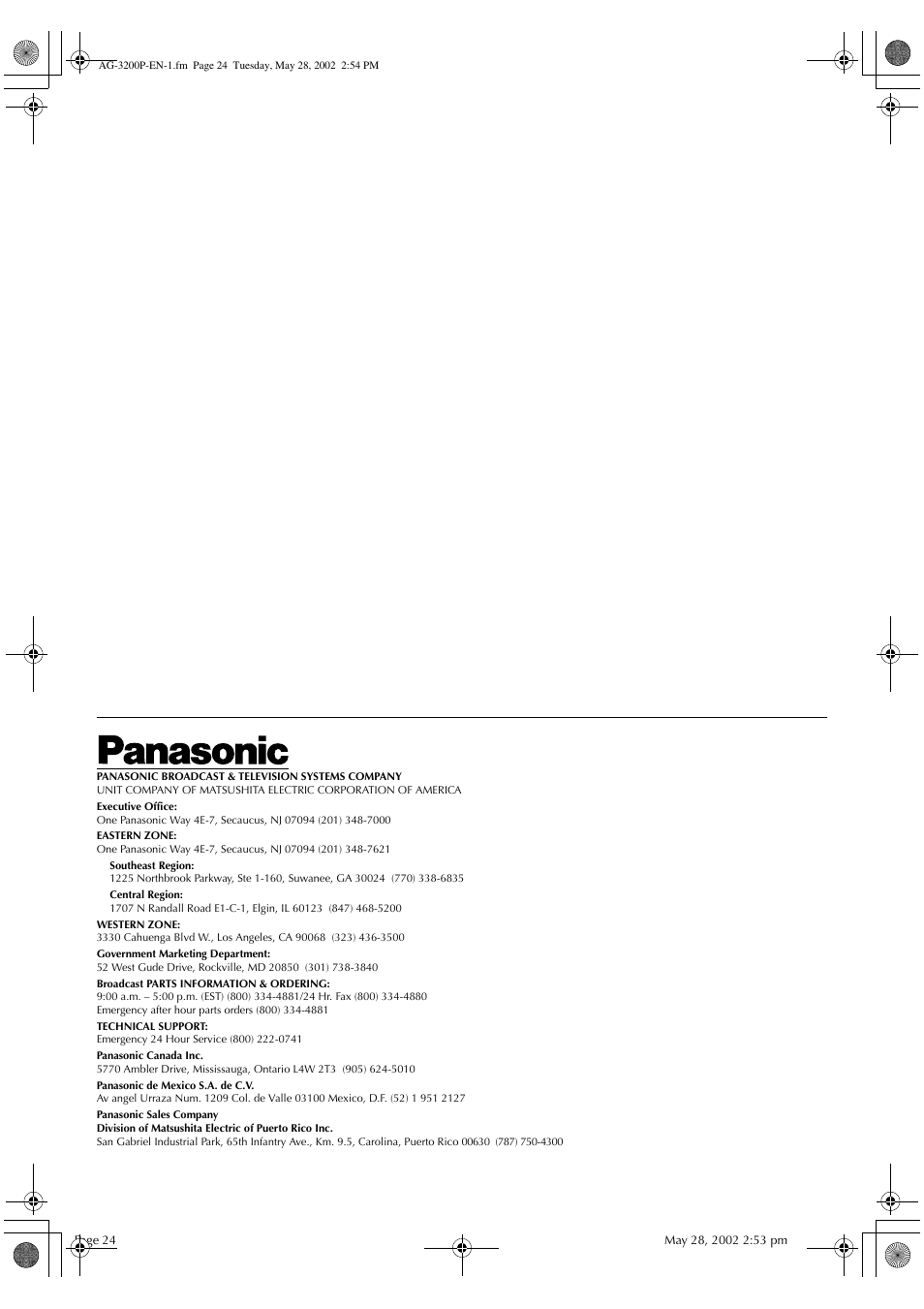 Panasonic AG-3200P User Manual | Page 24 / 24