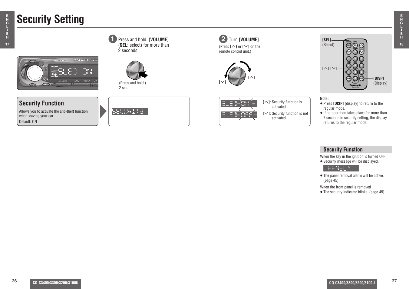 Security setting, Security function | Panasonic C3100U User Manual | Page 13 / 24