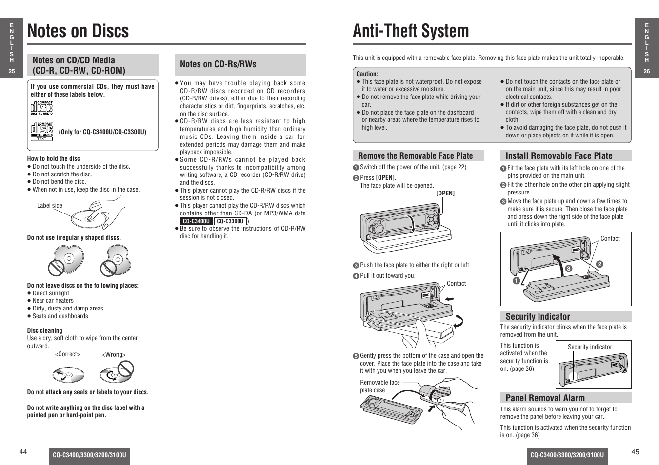 Notes on discs, Anti-theft system | Panasonic C3100U User Manual | Page 17 / 24