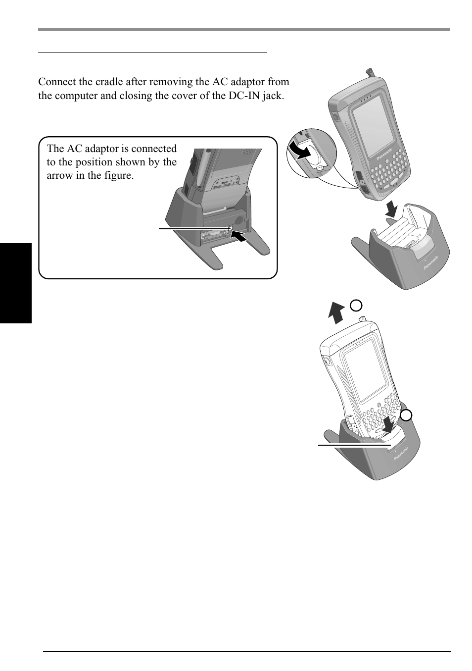 Names and functions of parts, 10 connecting/removing the cradle, Connecting the cradle | Removing the cradle | Panasonic CF-P1Series User Manual | Page 10 / 40