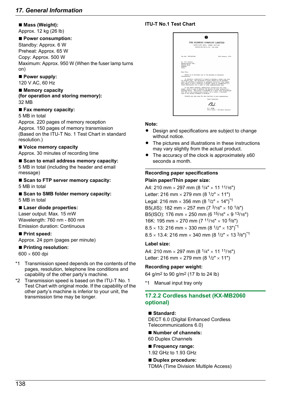 2 cordless handset (kx-mb2060 optional), Transmission time, Transmission) | Panasonic KX-MB2060 User Manual | Page 138 / 160