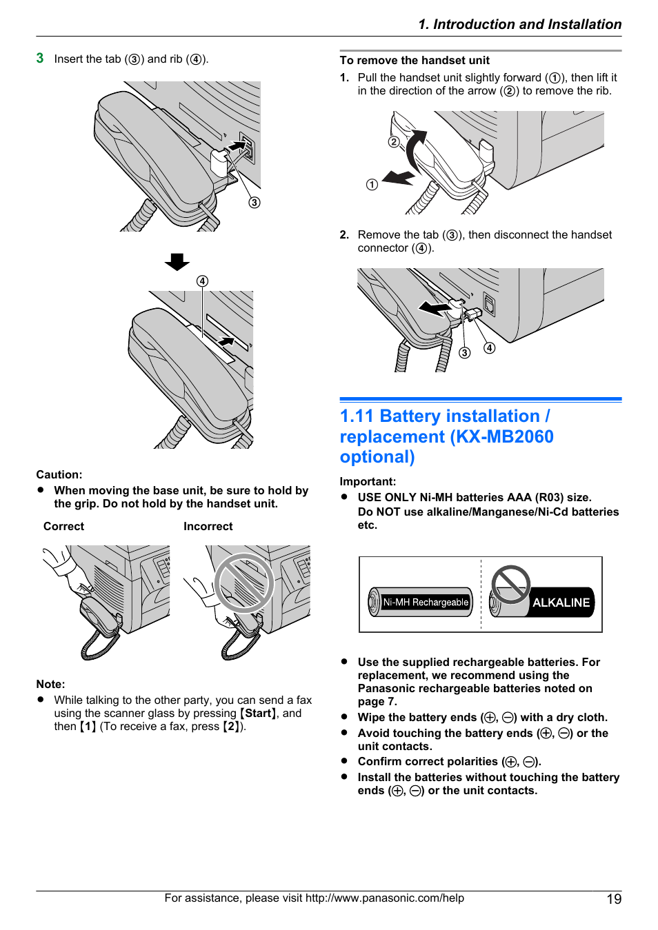 Battery installation / replacement (kx-mb2060, Optional) | Panasonic KX-MB2060 User Manual | Page 19 / 160