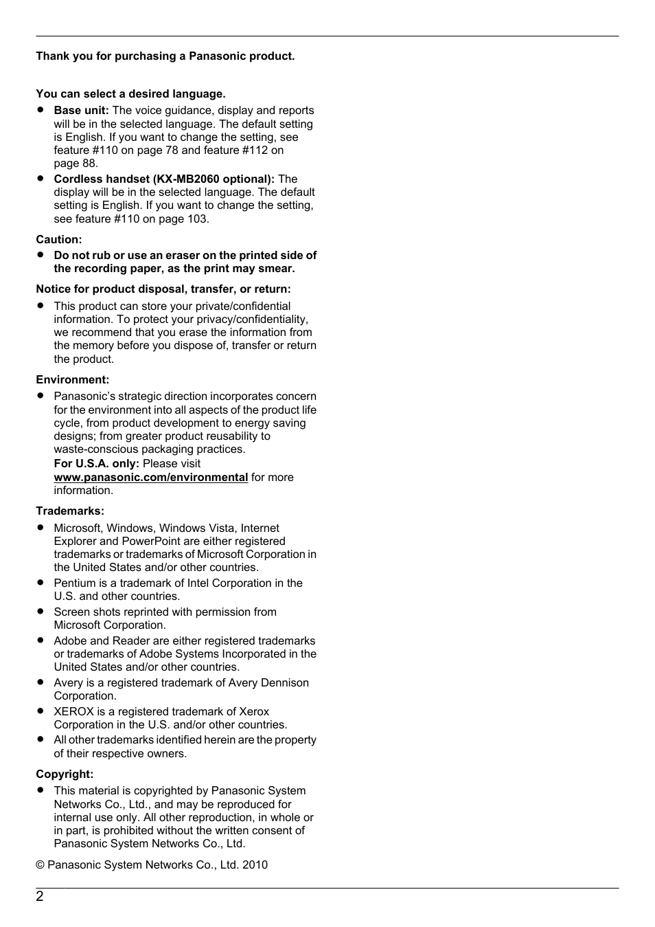 Panasonic KX-MB2060 User Manual | Page 2 / 160