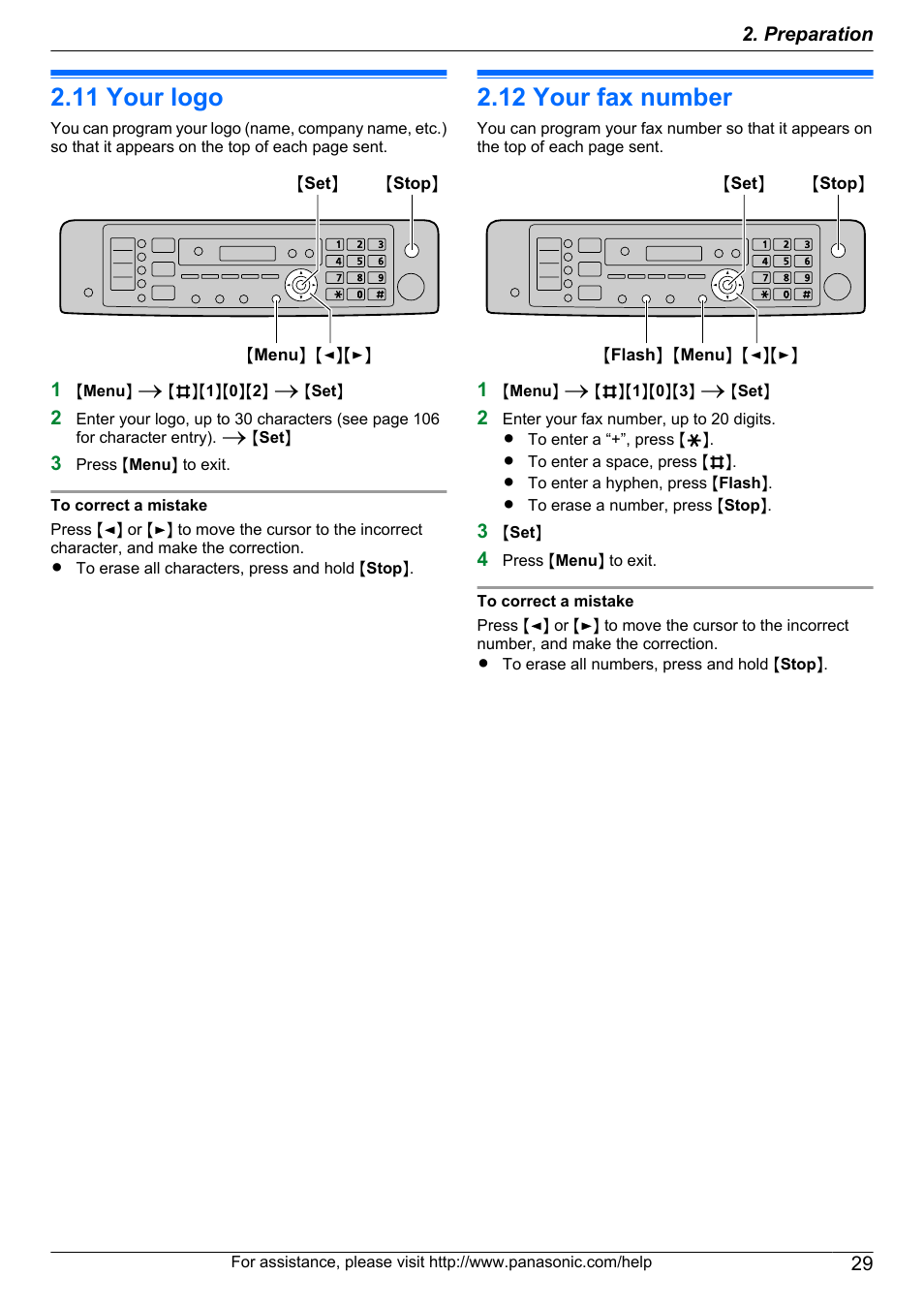 11 your logo, 12 your fax number, Your logo | Your fax number | Panasonic KX-MB2060 User Manual | Page 29 / 160