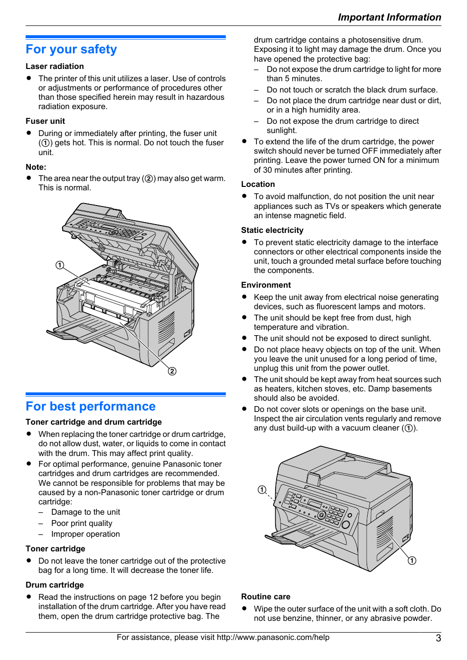 Important information, For your safety, For best performance | Panasonic KX-MB2060 User Manual | Page 3 / 160