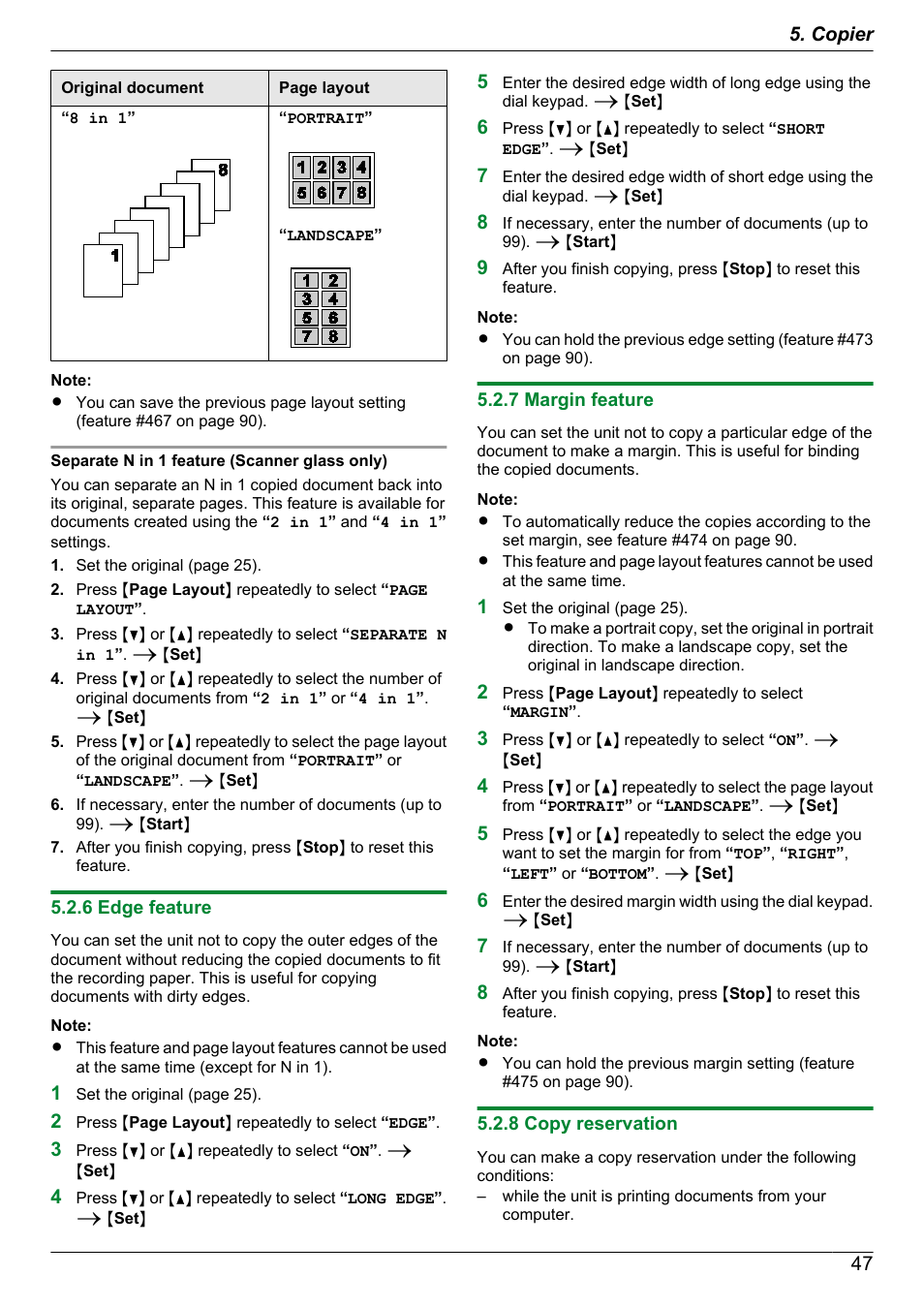 6 edge feature, 7 margin feature, 8 copy reservation | Panasonic KX-MB2060 User Manual | Page 47 / 160