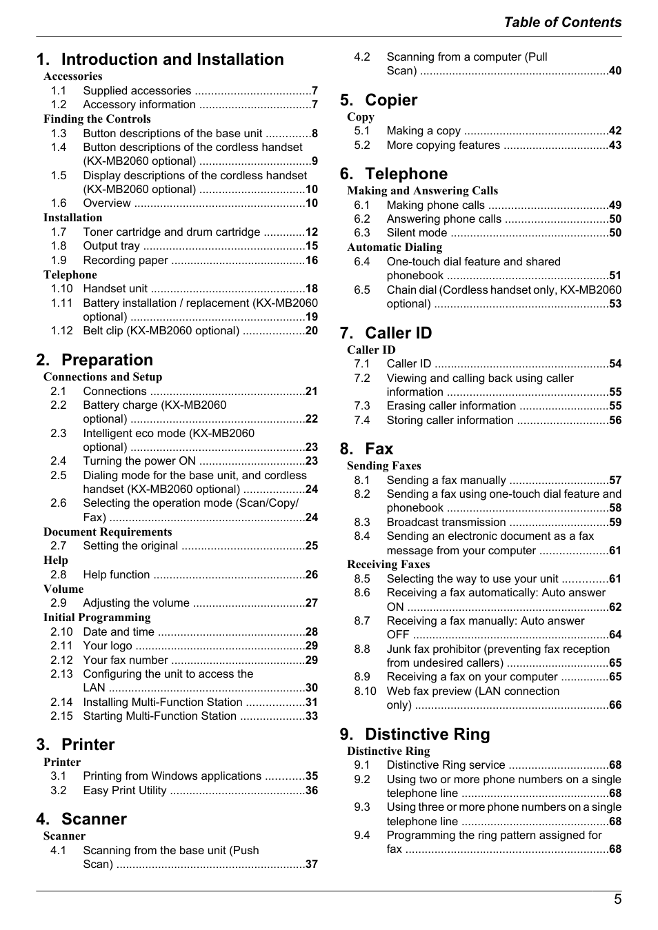 Panasonic KX-MB2060 User Manual | Page 5 / 160