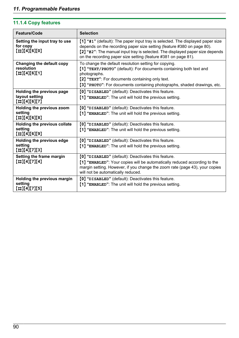 4 copy features, 90 11. programmable features | Panasonic KX-MB2060 User Manual | Page 90 / 160