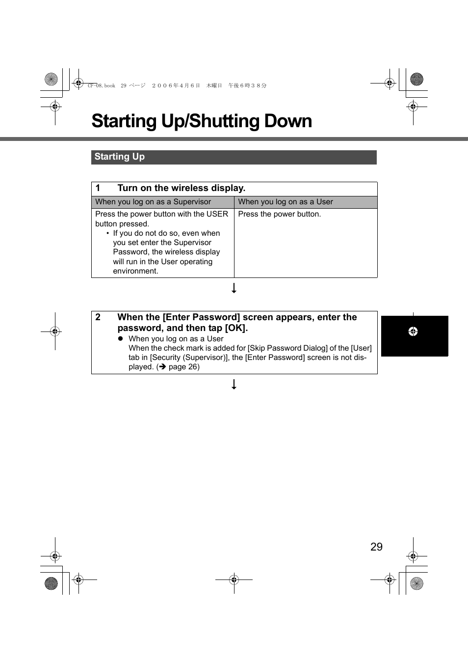 Starting up/shutting down | Panasonic CF-08 User Manual | Page 29 / 68