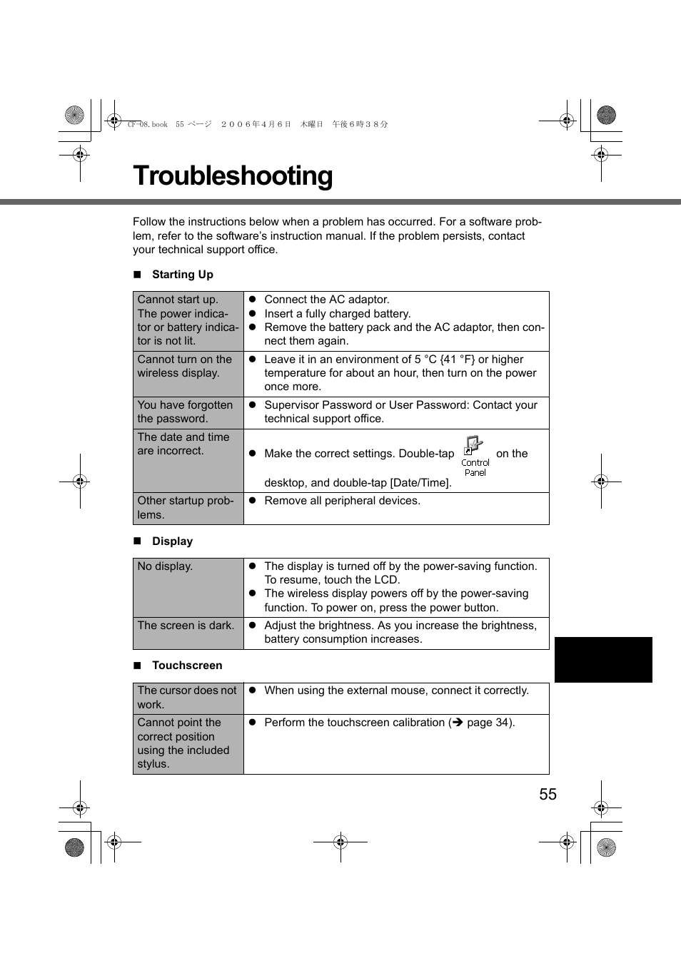 Troubleshooting | Panasonic CF-08 User Manual | Page 55 / 68
