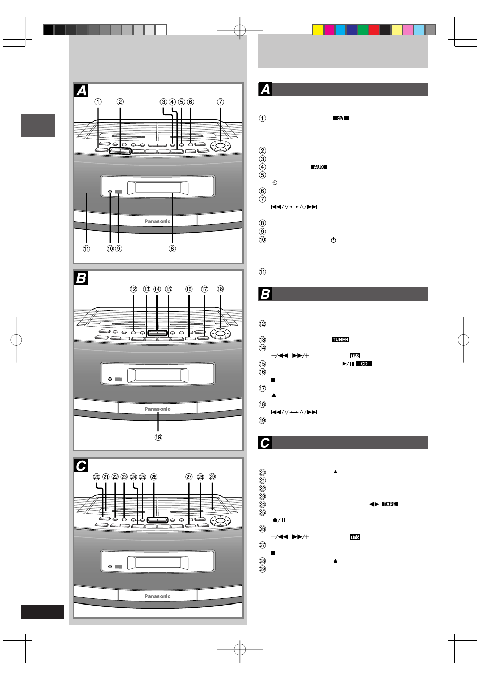 Location of controls, Before use, Basic controls | Tuner/cd controls, Cassette deck controls | Panasonic RX-ED50 User Manual | Page 6 / 24