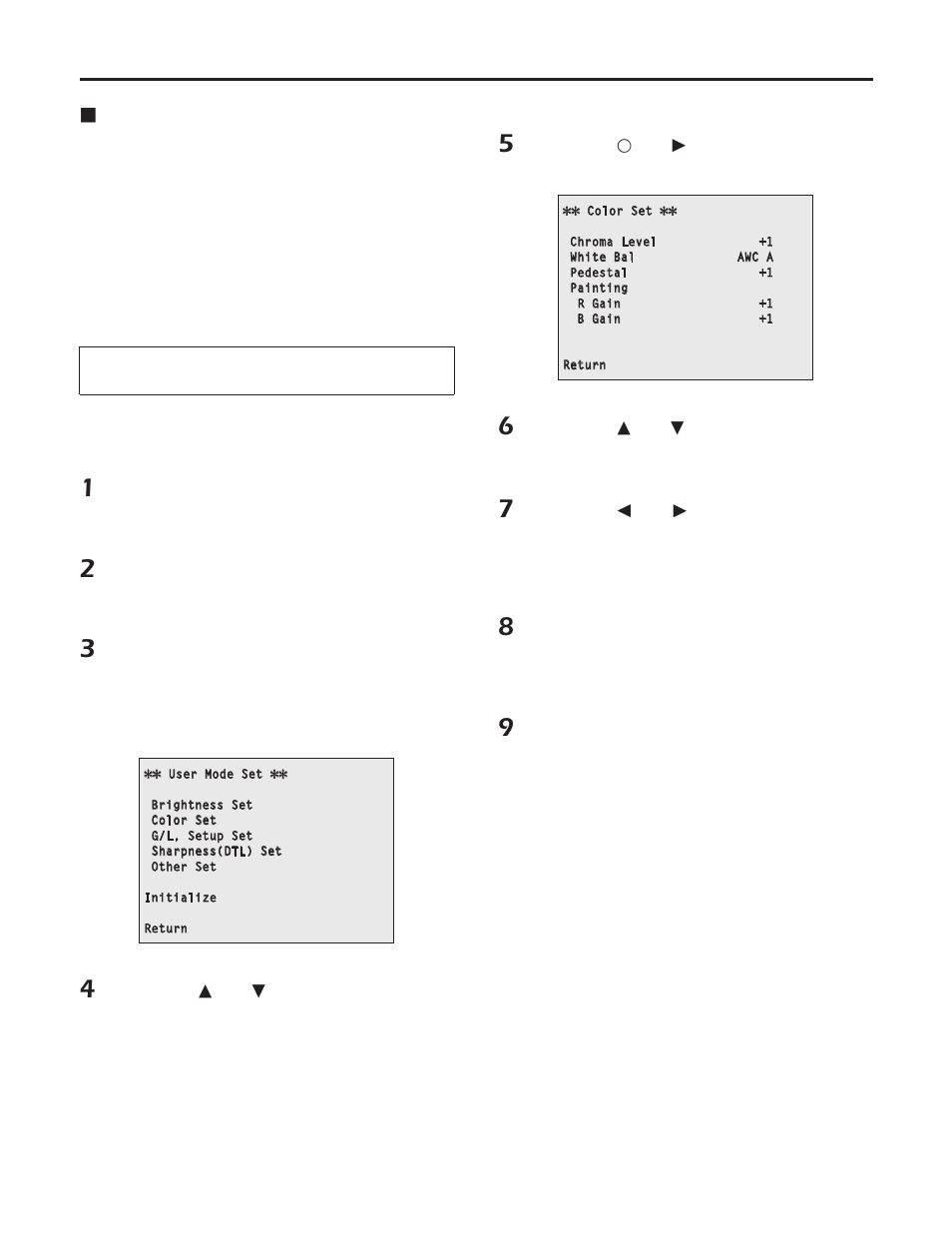 Black level (total pedestal) adjustment | Panasonic AW-HE100N User Manual | Page 35 / 64