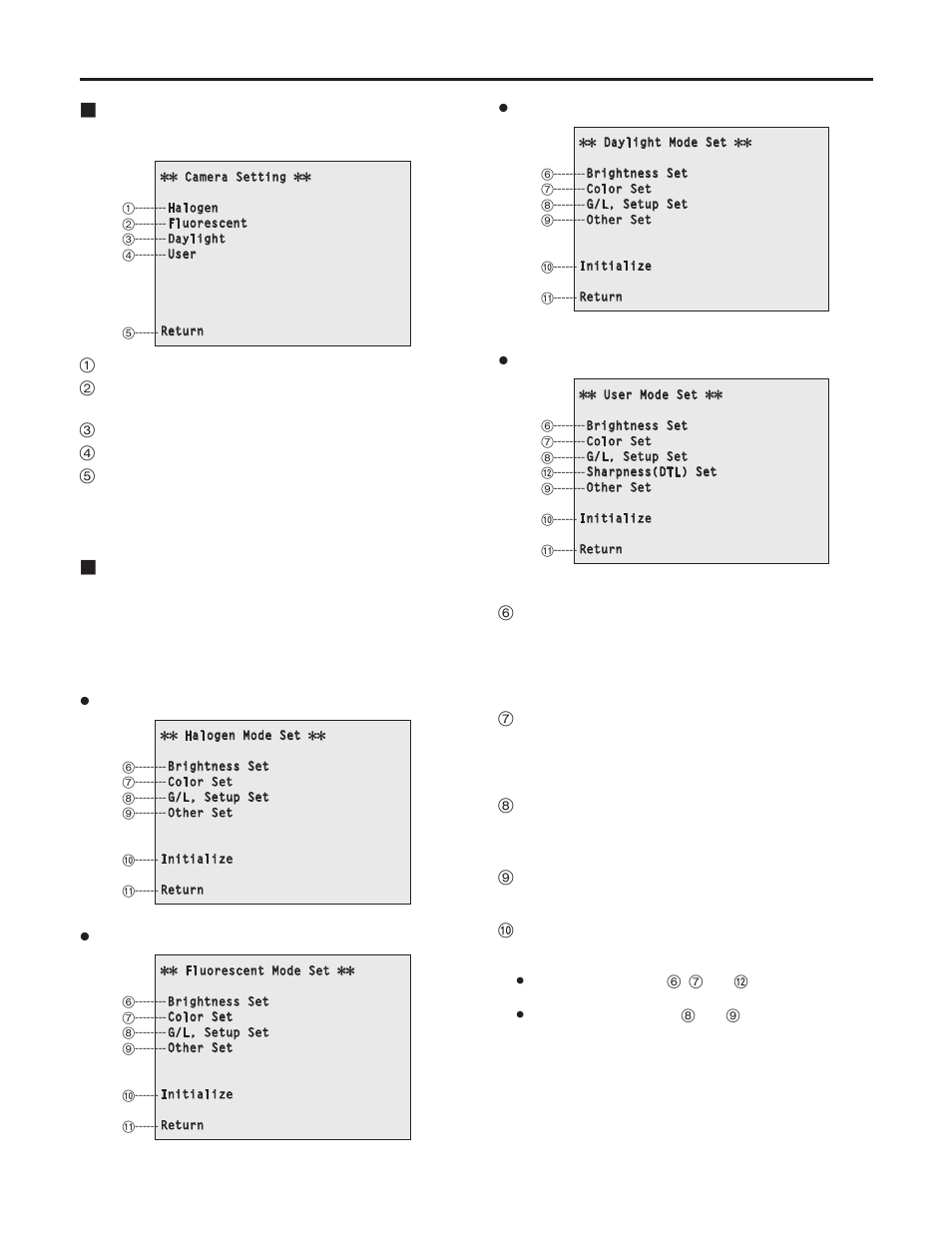 Setting the menu items, Camera setting menu, Shooting mode setting menus | Panasonic AW-HE100N User Manual | Page 45 / 64