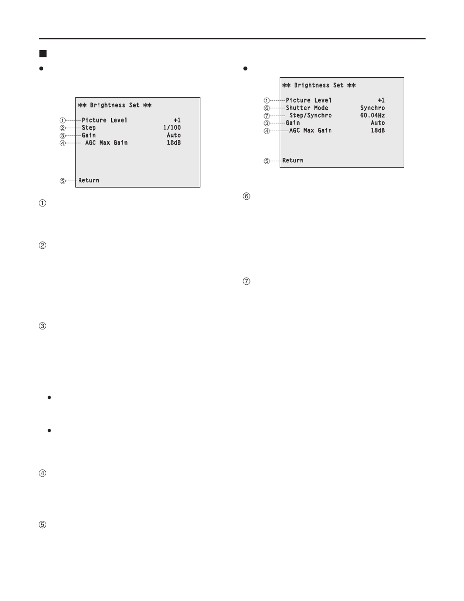 Setting the menu items, Brightness setting menu | Panasonic AW-HE100N User Manual | Page 47 / 64