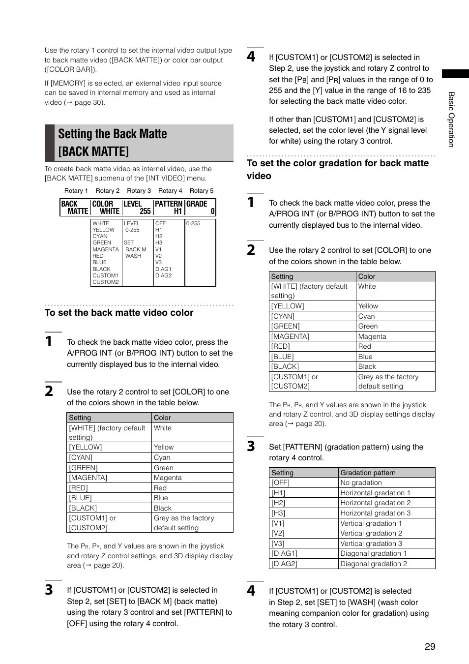 Setting the back matte [back matte | Panasonic AG-HMX100E User Manual | Page 29 / 48