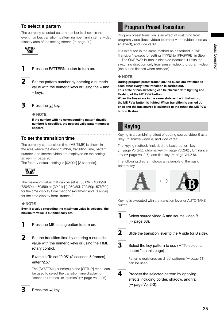 Program preset transition, Keying | Panasonic AG-HMX100E User Manual | Page 35 / 48