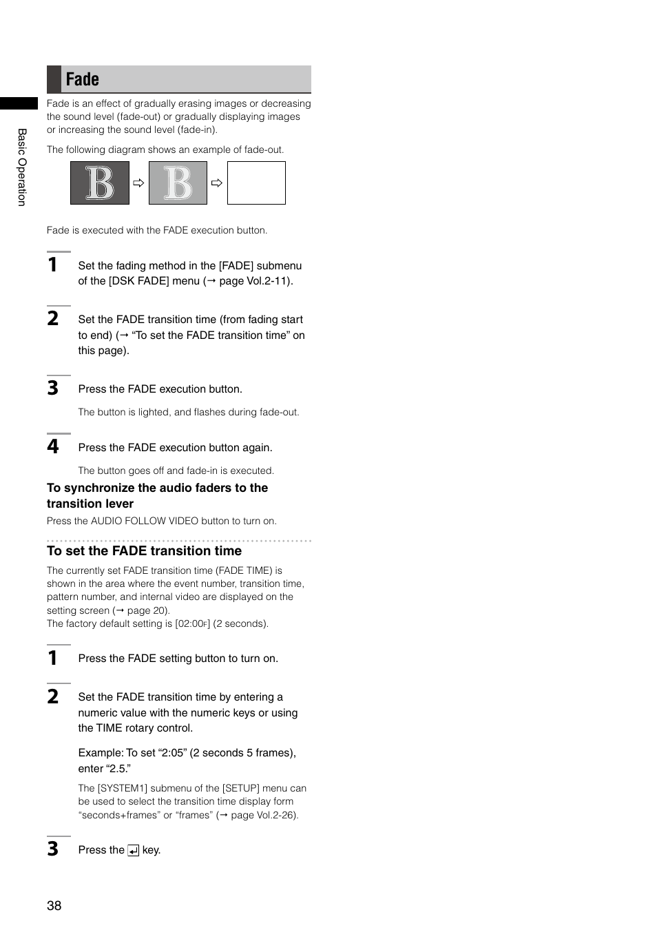 Fade | Panasonic AG-HMX100E User Manual | Page 38 / 48