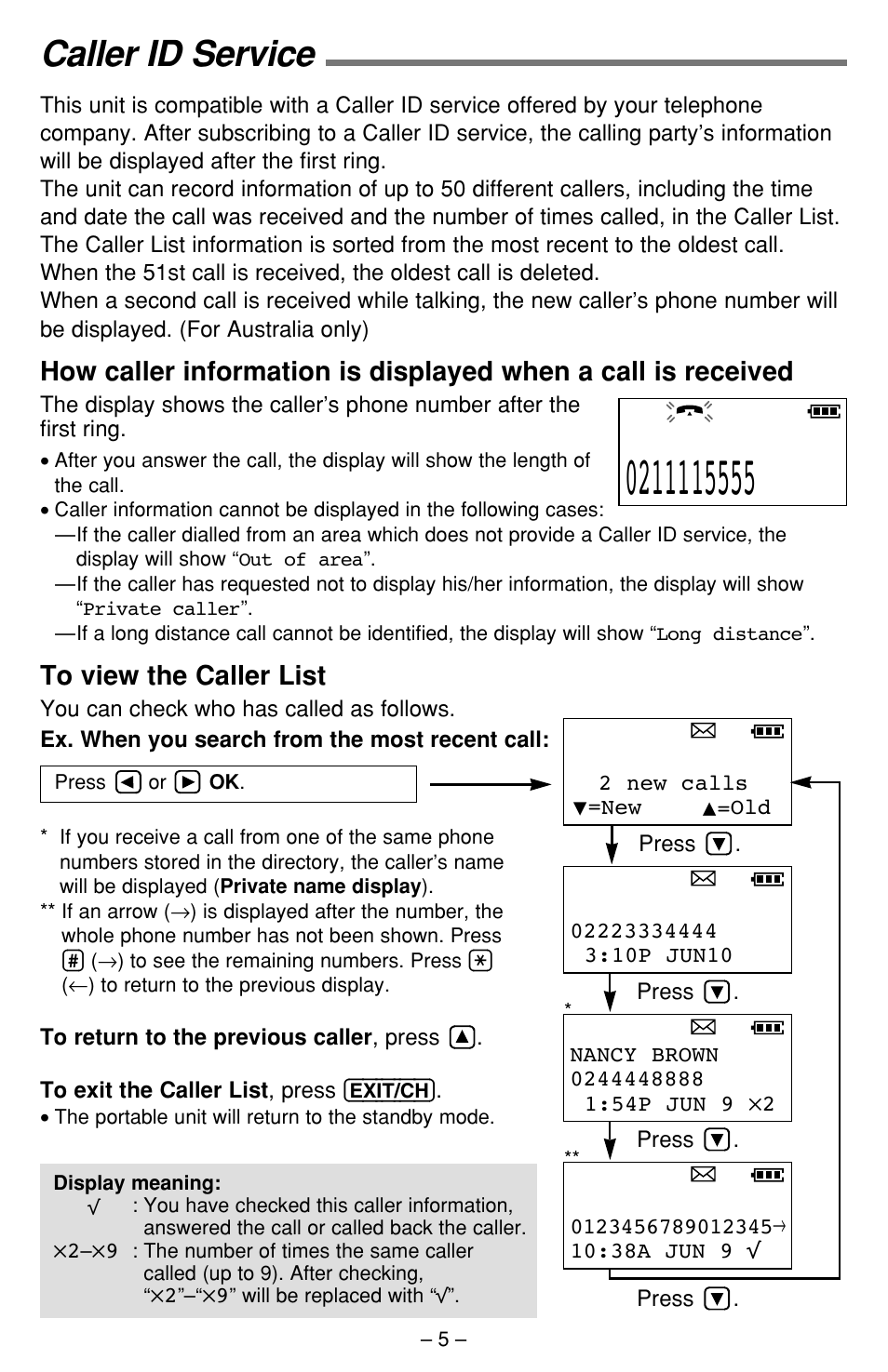 Caller id service | Panasonic KX-TCA391ALN User Manual | Page 5 / 10