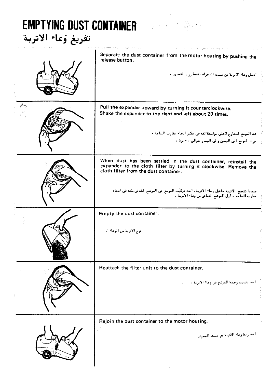 Emptying dust container | Panasonic MC-4500 User Manual | Page 4 / 7